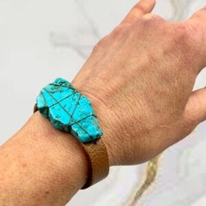 Turquoise Colored and Brown Suede Magnetic Clasp Bracelet